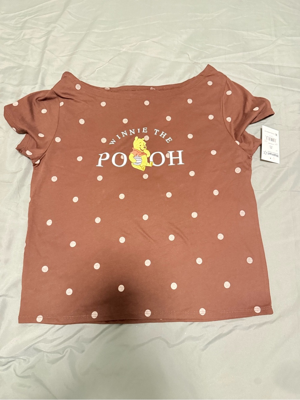 Disney Pinkish Brown Winnie the Pooh Polka Dot Short Sleeve Tee